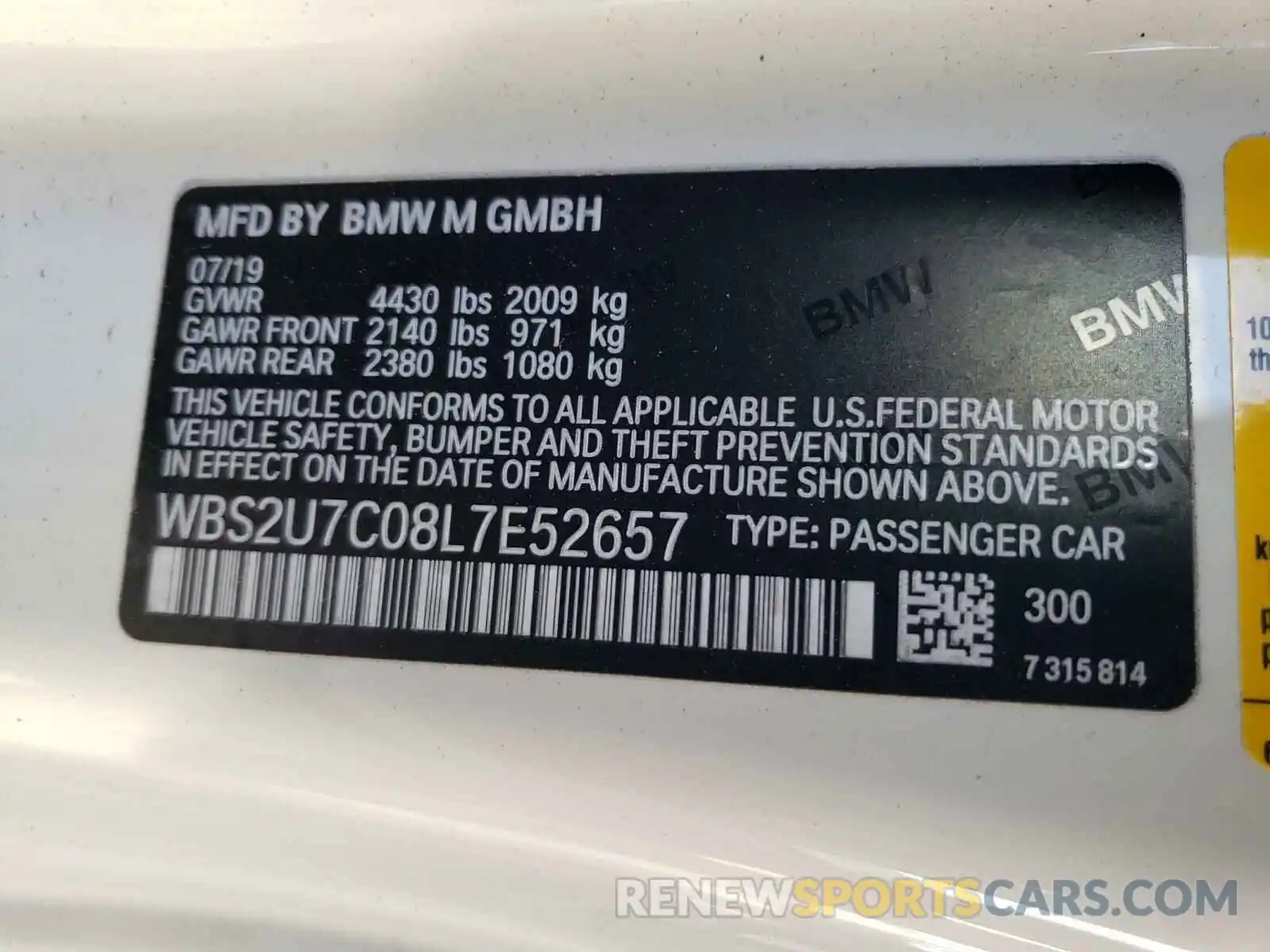 10 Photograph of a damaged car WBS2U7C08L7E52657 BMW M2 2020