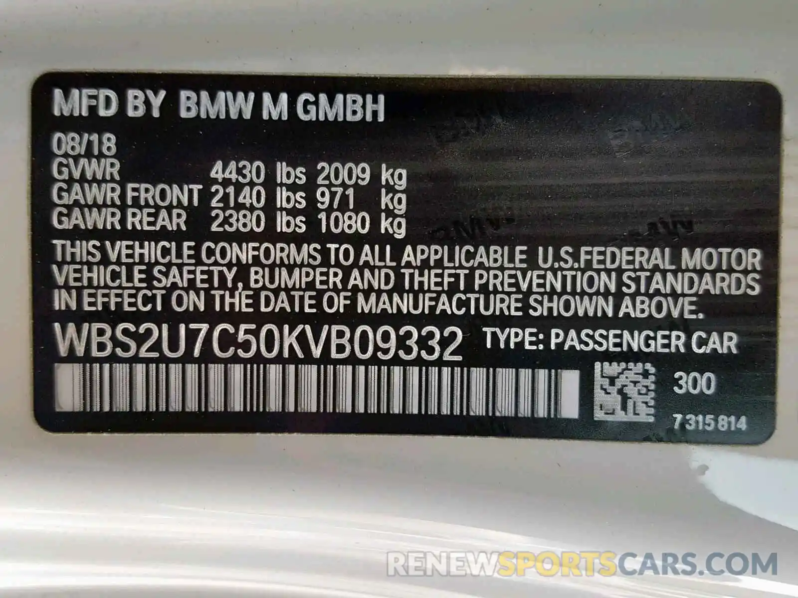 10 Photograph of a damaged car WBS2U7C50KVB09332 BMW M2 COMPETI 2019
