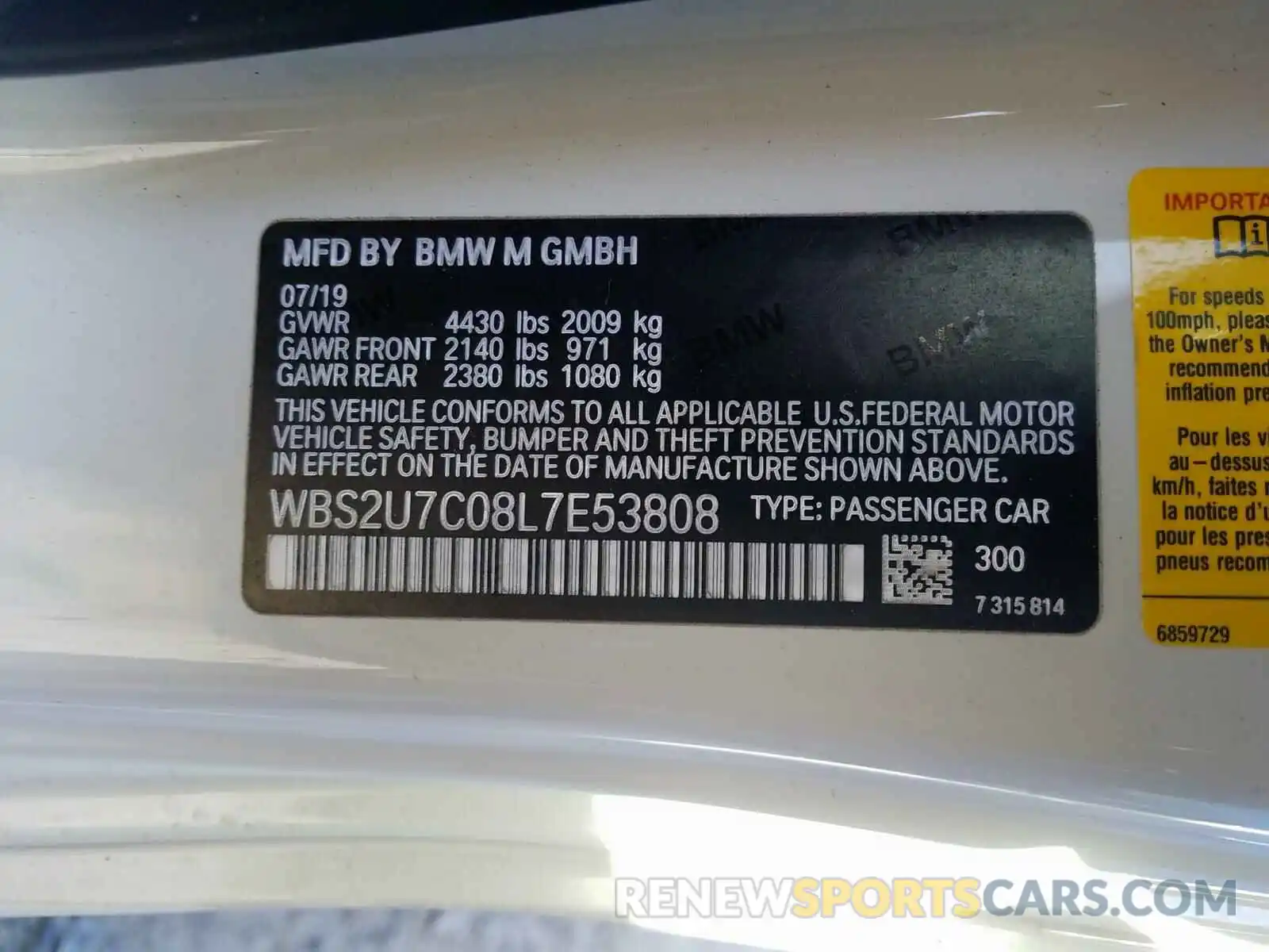 10 Photograph of a damaged car WBS2U7C08L7E53808 BMW M2 COMPETI 2020