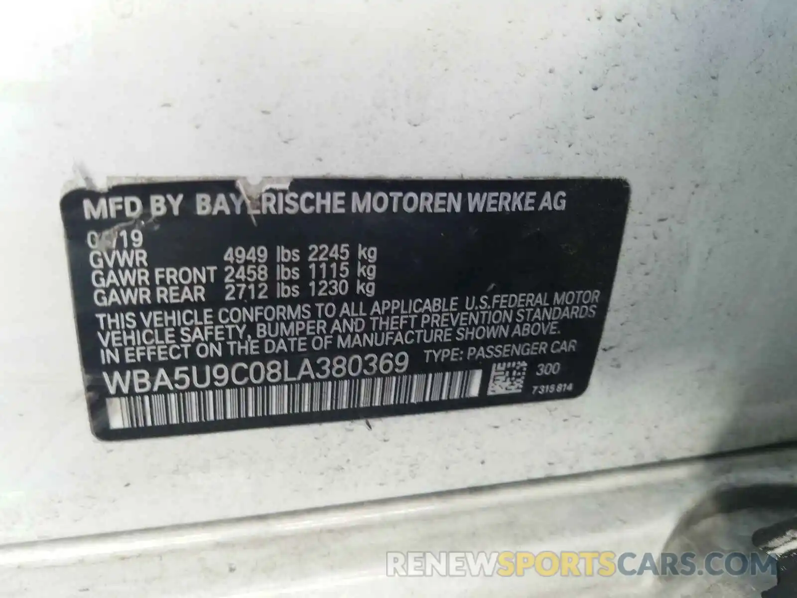 10 Photograph of a damaged car WBA5U9C08LA380369 BMW M3 2020