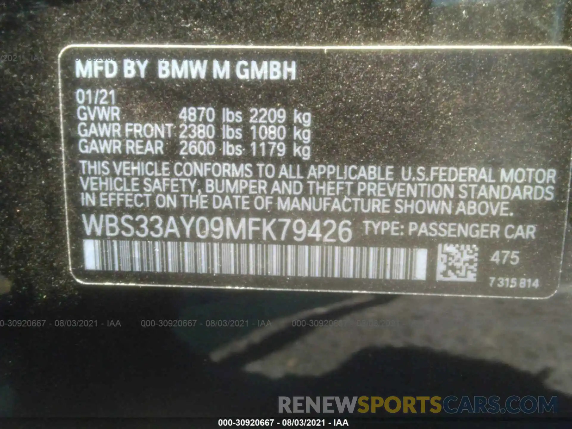 9 Фотография поврежденного автомобиля WBS33AY09MFK79426 BMW M3 2021