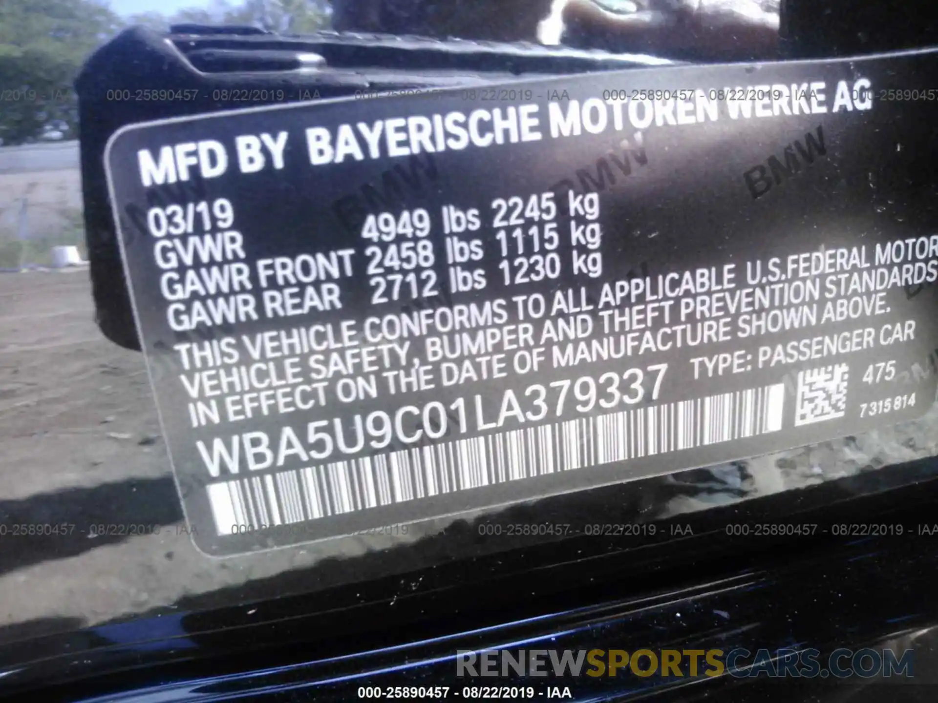 9 Photograph of a damaged car WBA5U9C01LA379337 BMW M340XI 2020
