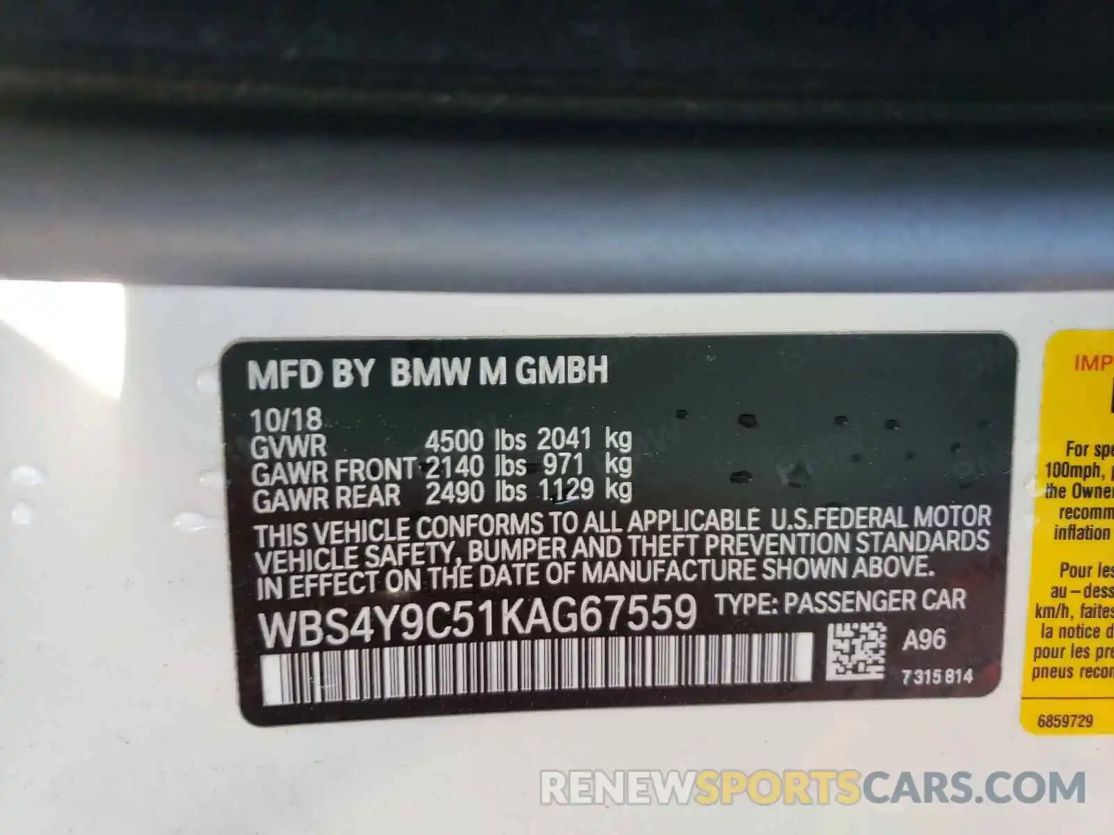 10 Photograph of a damaged car WBS4Y9C51KAG67559 BMW M4 2019