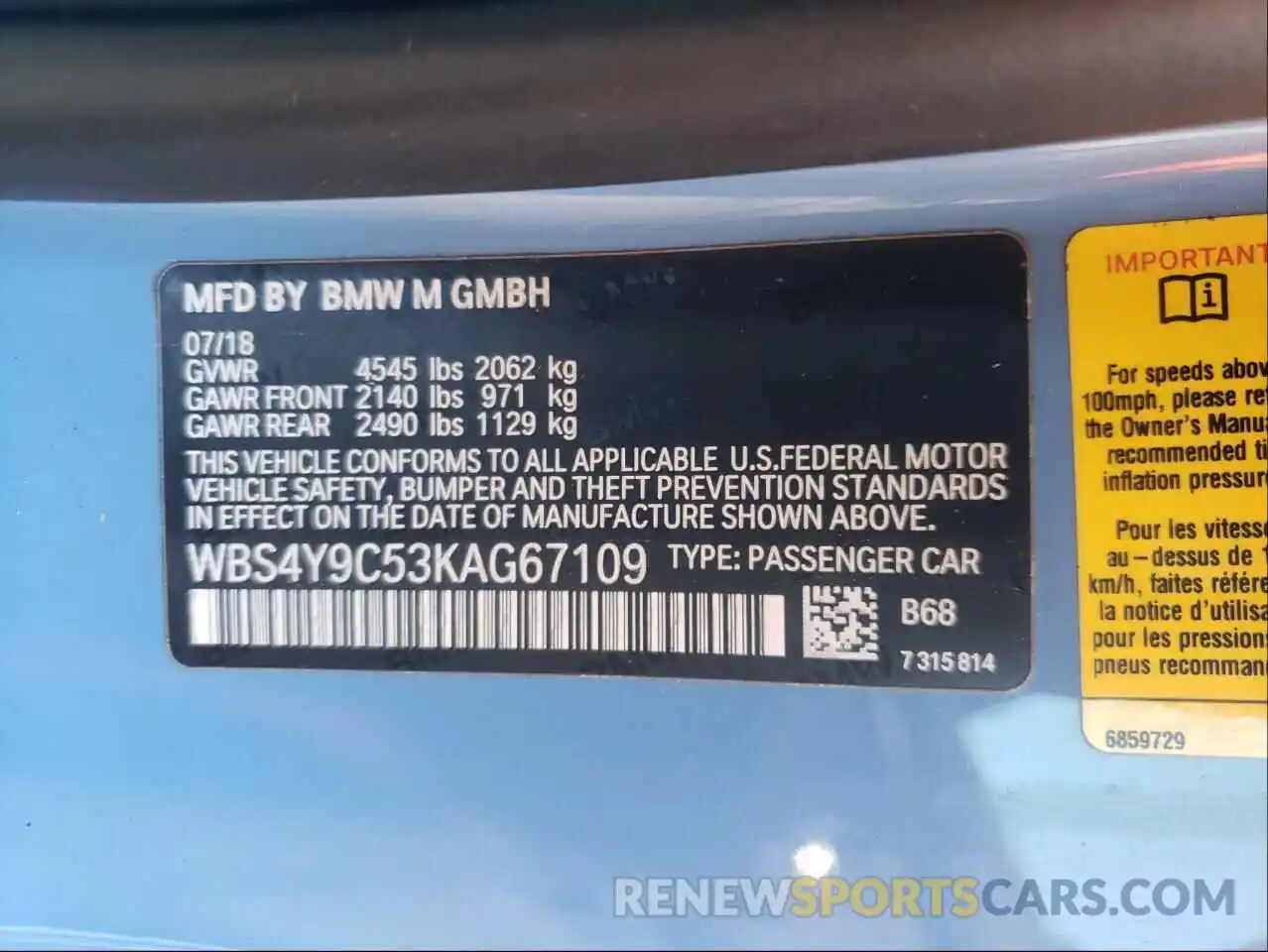 10 Photograph of a damaged car WBS4Y9C53KAG67109 BMW M4 2019