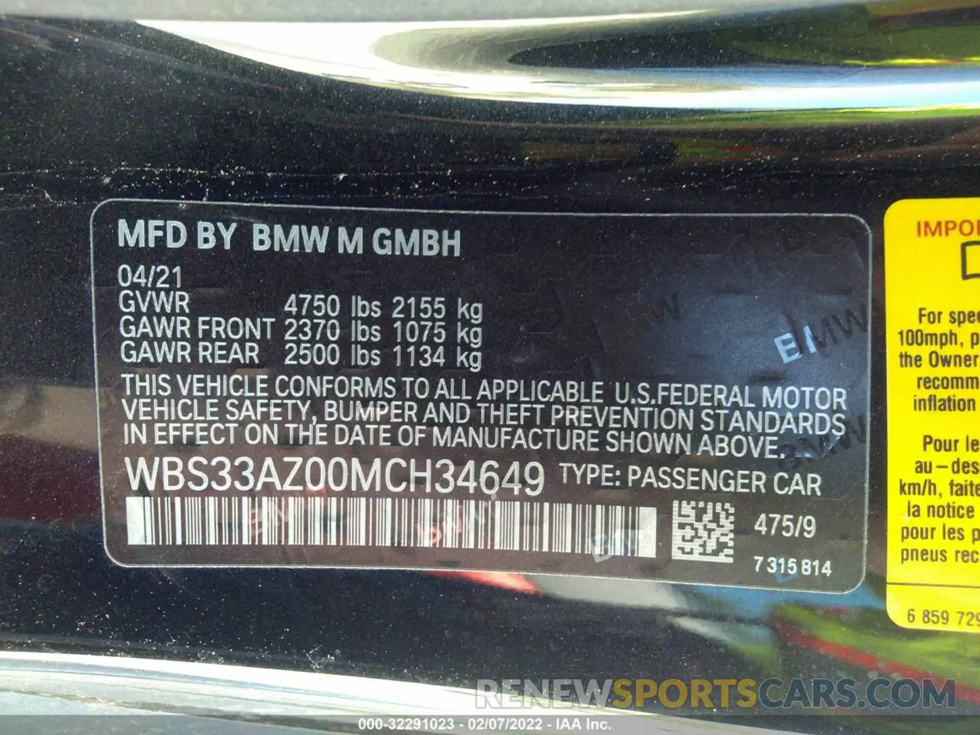 9 Фотография поврежденного автомобиля WBS33AZ00MCH34649 BMW M4 2021