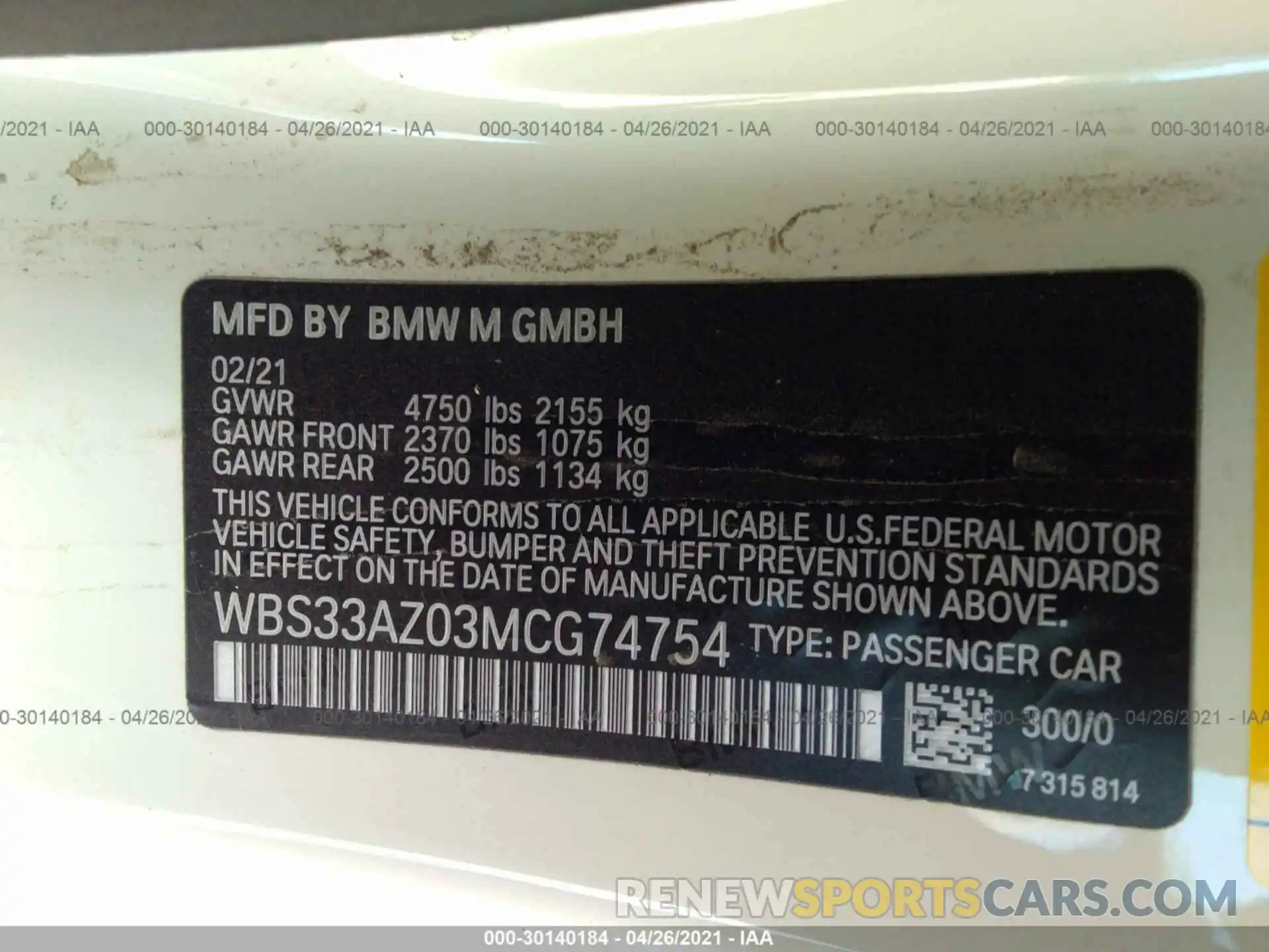9 Фотография поврежденного автомобиля WBS33AZ03MCG74754 BMW M4 2021