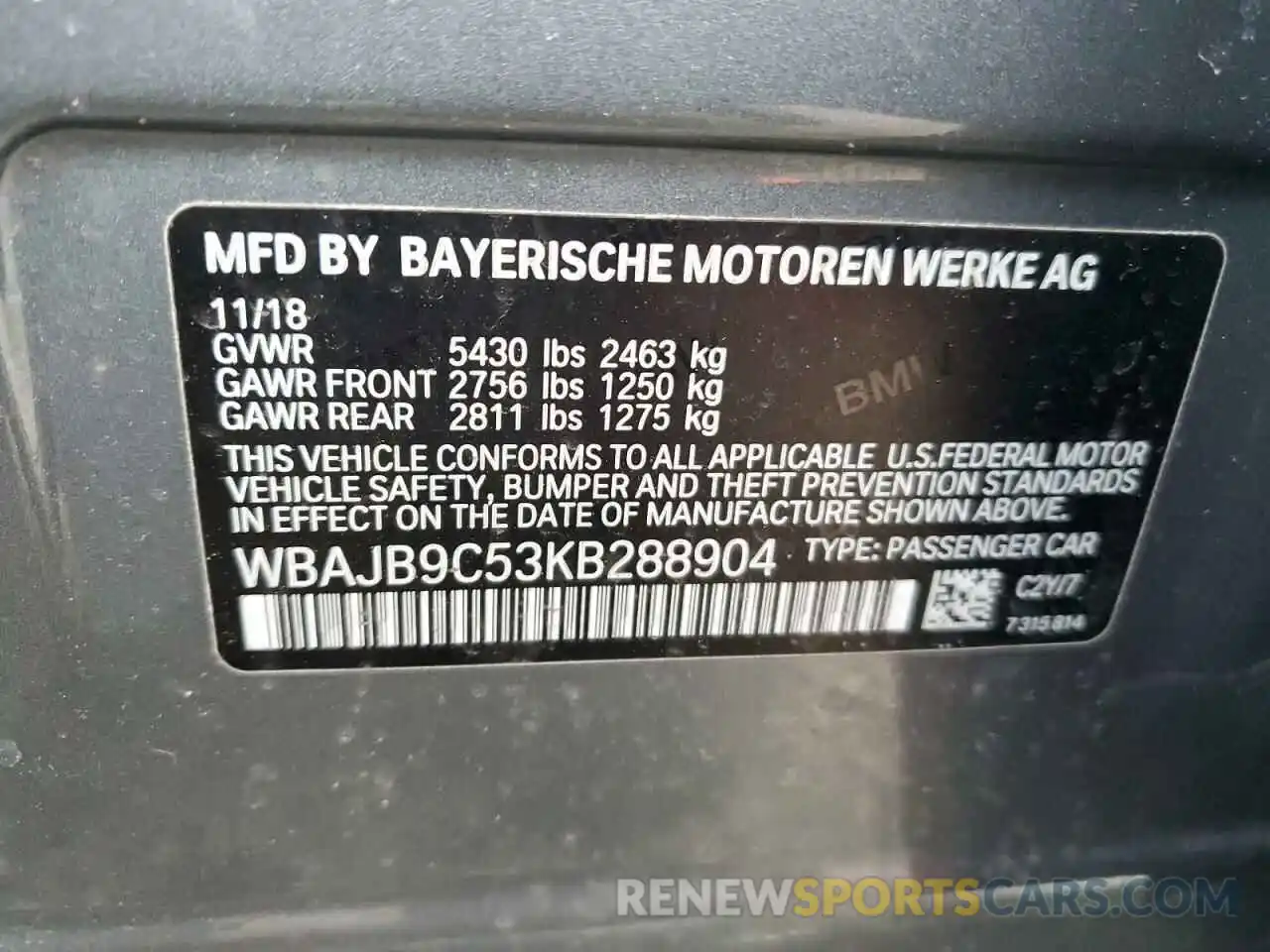 12 Photograph of a damaged car WBAJB9C53KB288904 BMW M5 2019