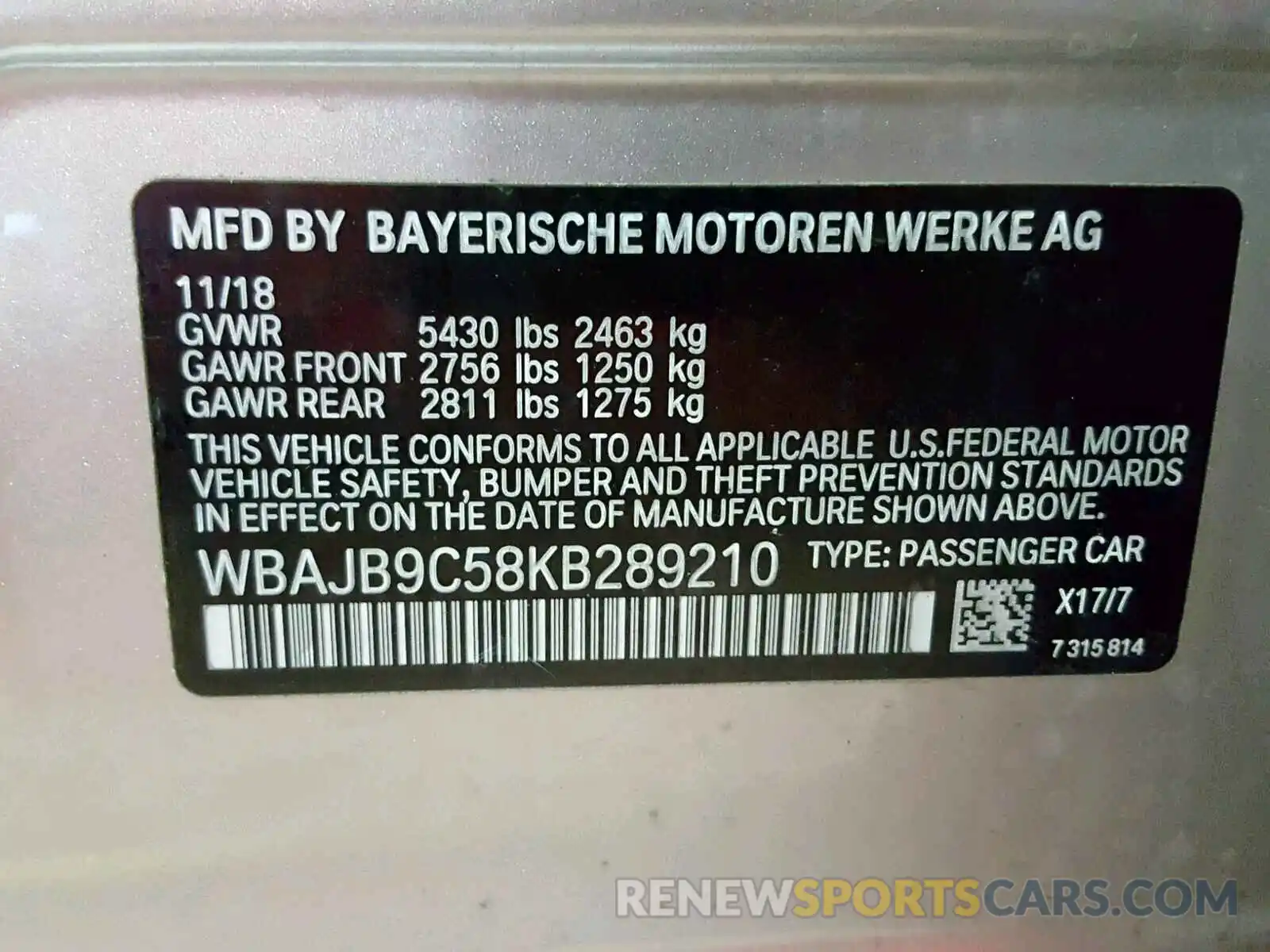10 Photograph of a damaged car WBAJB9C58KB289210 BMW M5 2019