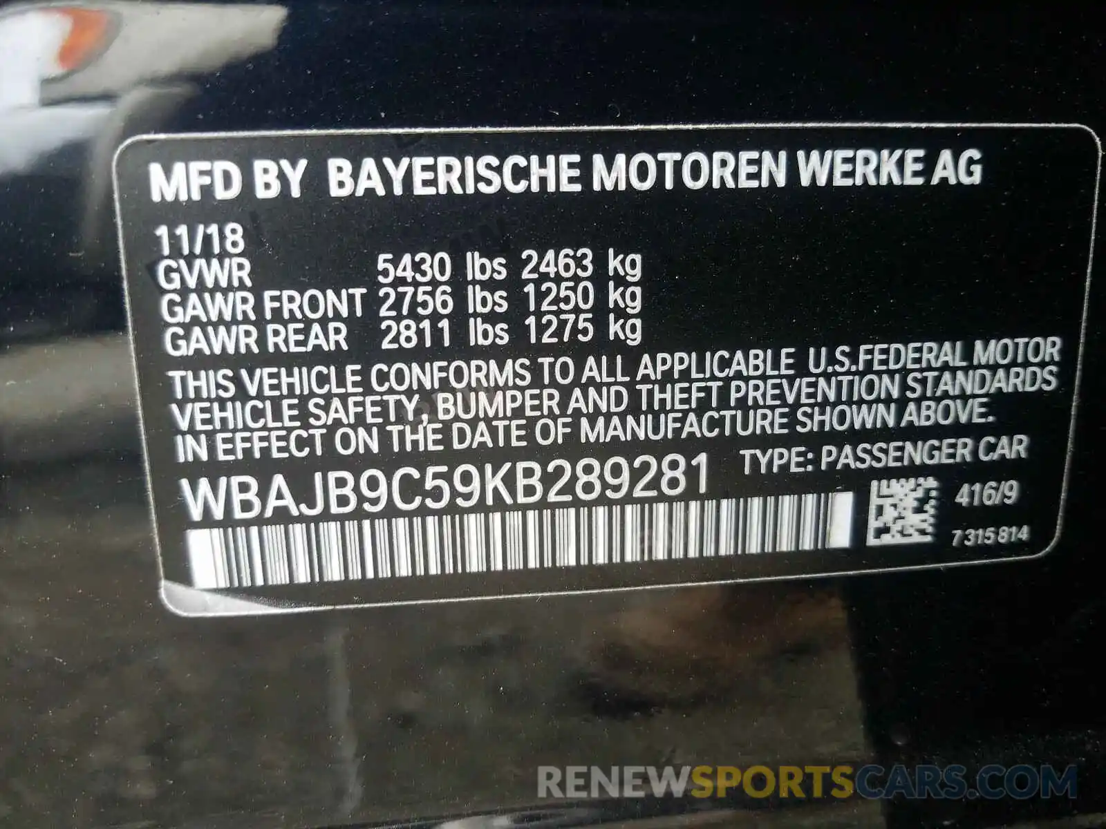 10 Photograph of a damaged car WBAJB9C59KB289281 BMW M5 2019