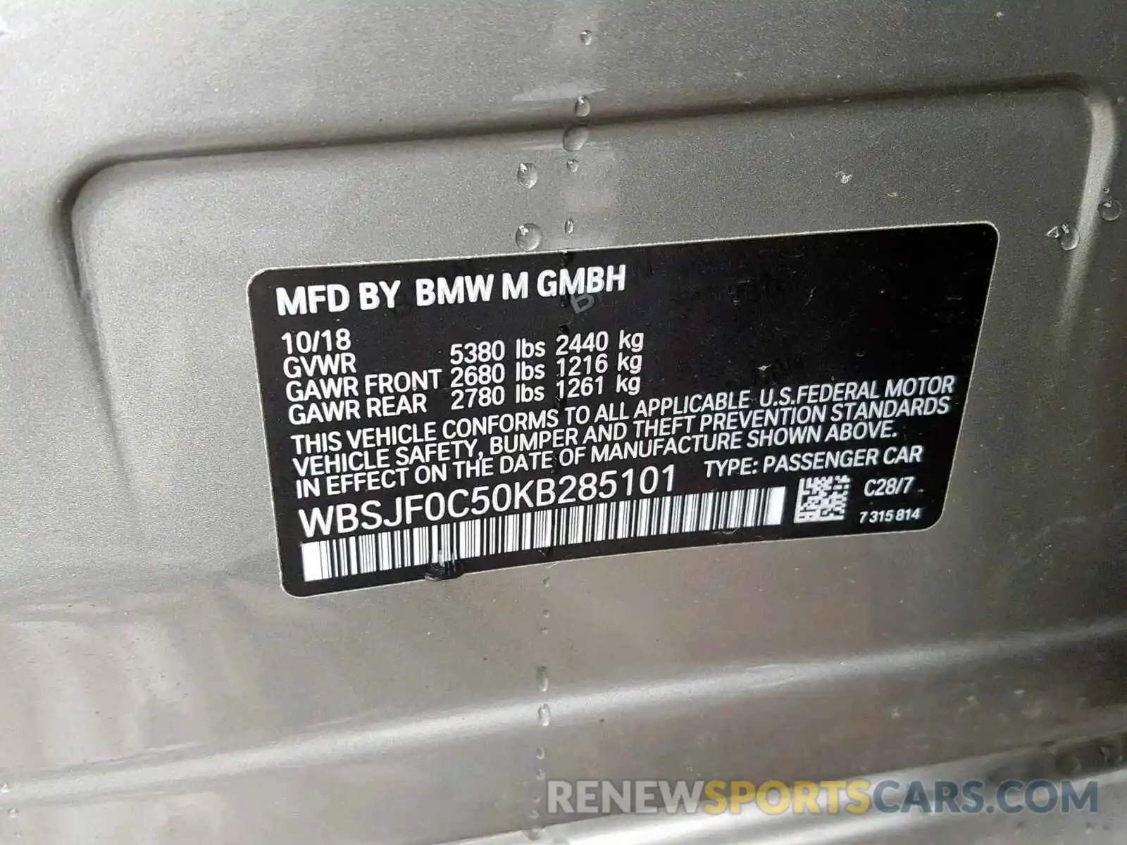 10 Photograph of a damaged car WBSJF0C50KB285101 BMW M5 2019