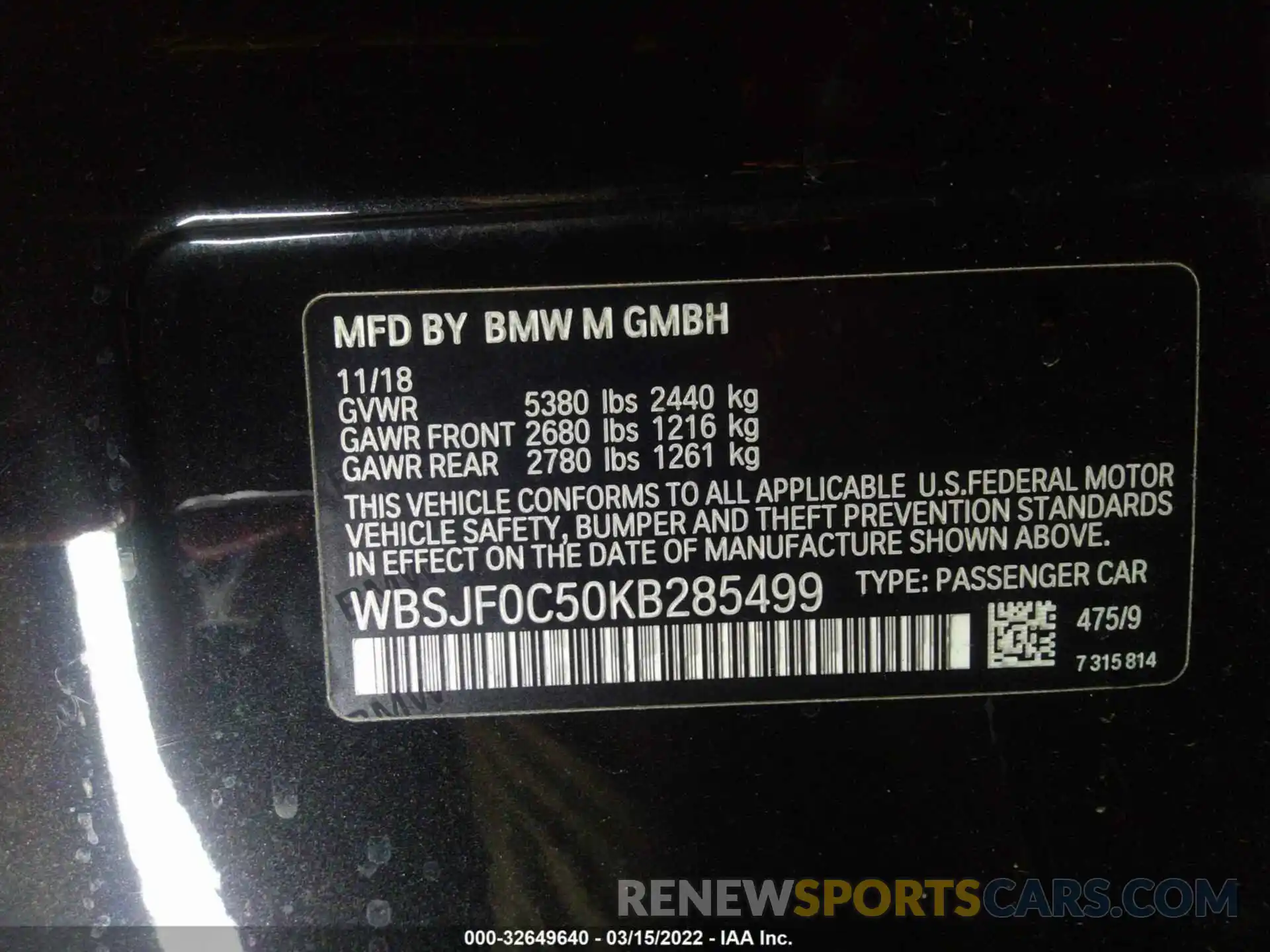 9 Photograph of a damaged car WBSJF0C50KB285499 BMW M5 2019