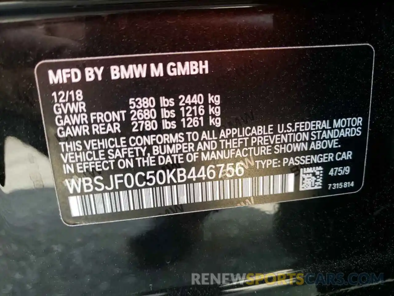 10 Photograph of a damaged car WBSJF0C50KB446756 BMW M5 2019