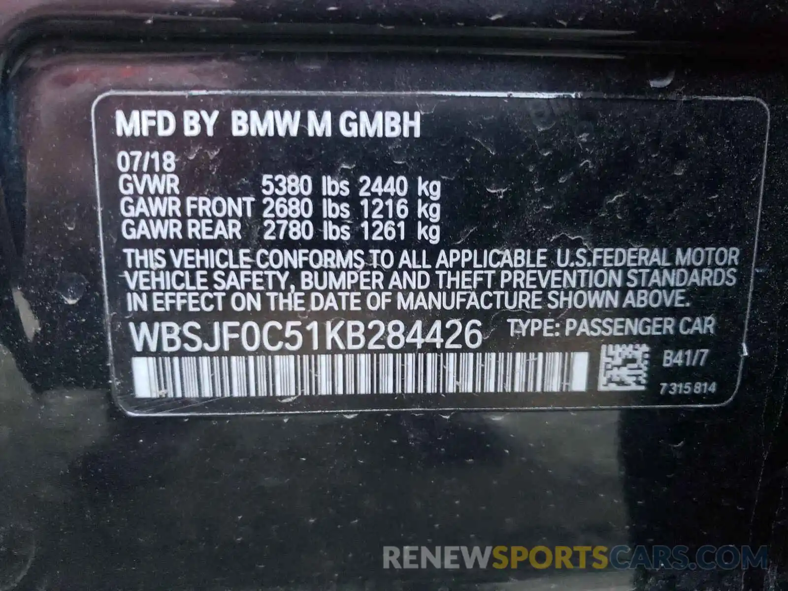 10 Photograph of a damaged car WBSJF0C51KB284426 BMW M5 2019