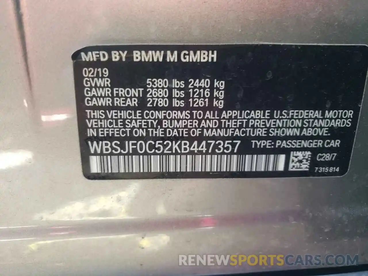 10 Photograph of a damaged car WBSJF0C52KB447357 BMW M5 2019