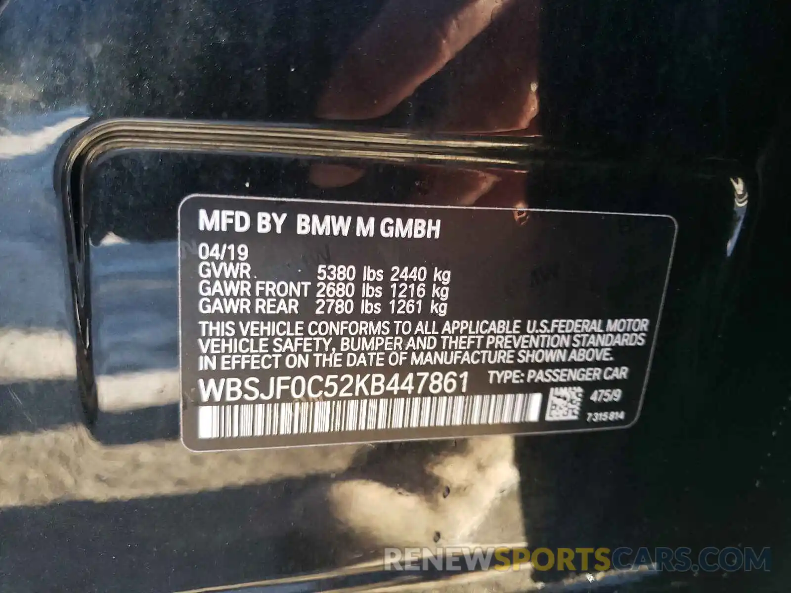 10 Photograph of a damaged car WBSJF0C52KB447861 BMW M5 2019