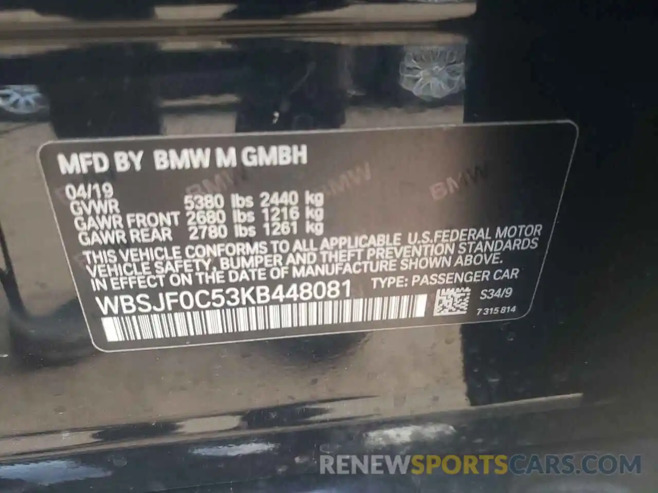 10 Photograph of a damaged car WBSJF0C53KB448081 BMW M5 2019