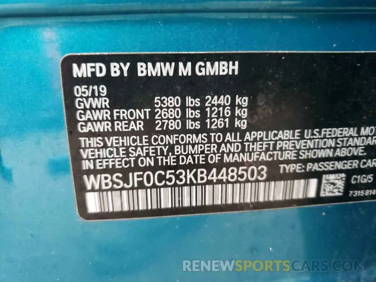 10 Photograph of a damaged car WBSJF0C53KB448503 BMW M5 2019