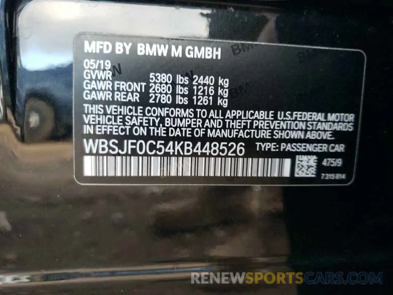 12 Photograph of a damaged car WBSJF0C54KB448526 BMW M5 2019