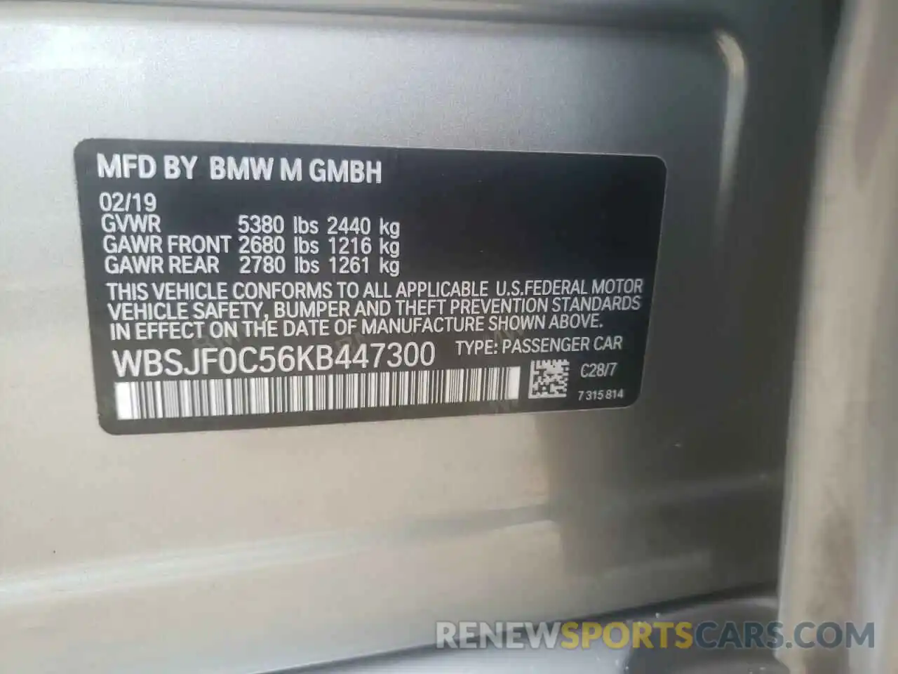 10 Photograph of a damaged car WBSJF0C56KB447300 BMW M5 2019