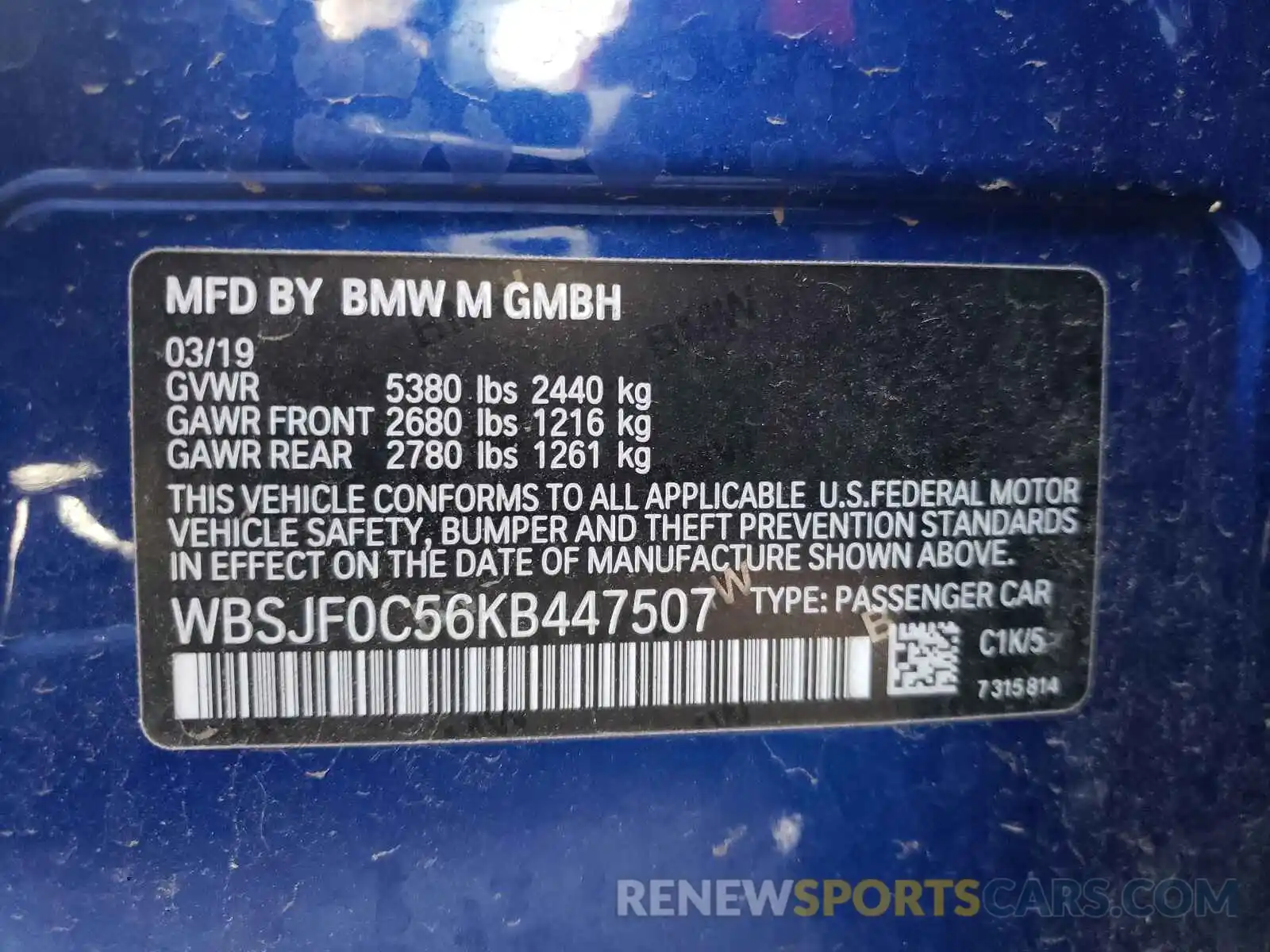 10 Photograph of a damaged car WBSJF0C56KB447507 BMW M5 2019