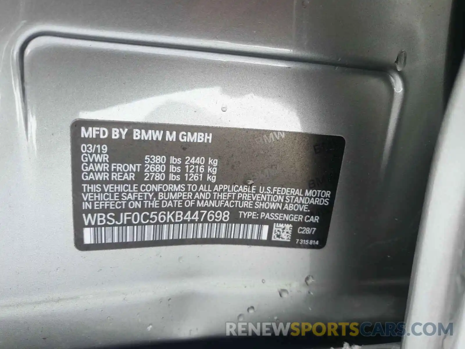 10 Photograph of a damaged car WBSJF0C56KB447698 BMW M5 2019