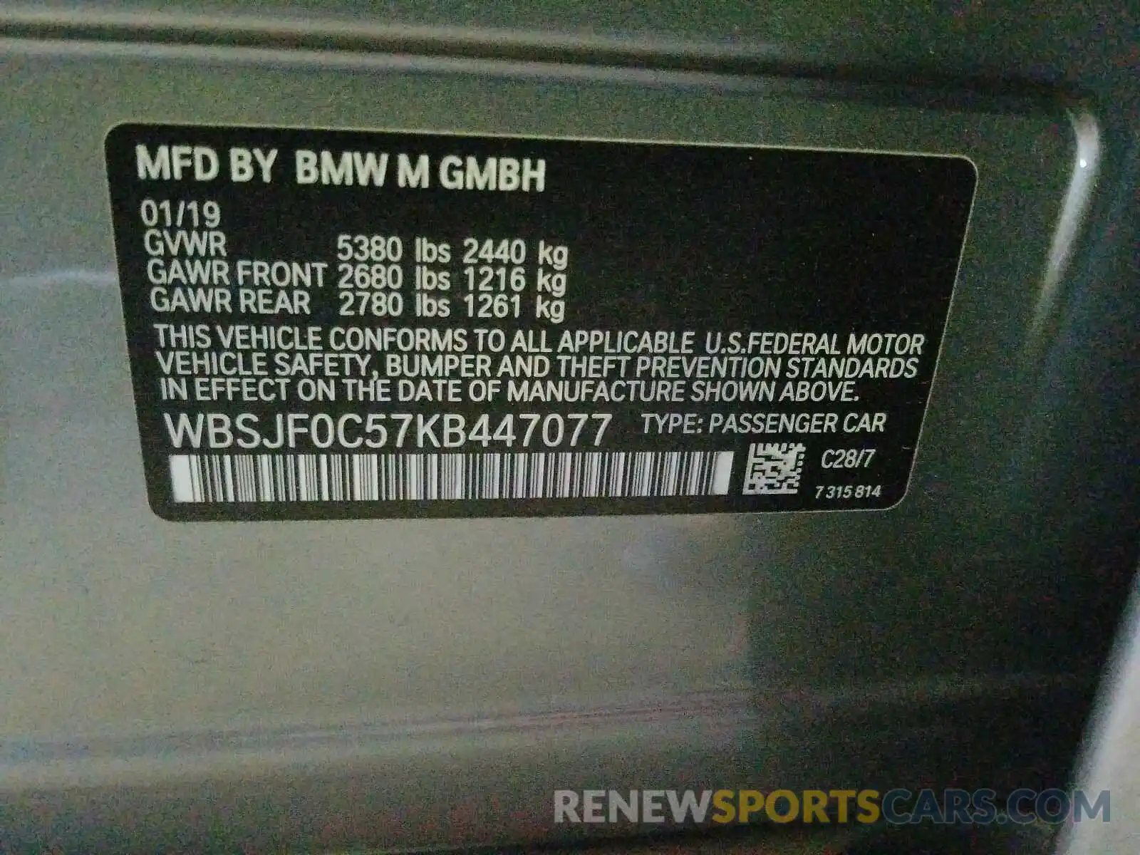 10 Photograph of a damaged car WBSJF0C57KB447077 BMW M5 2019