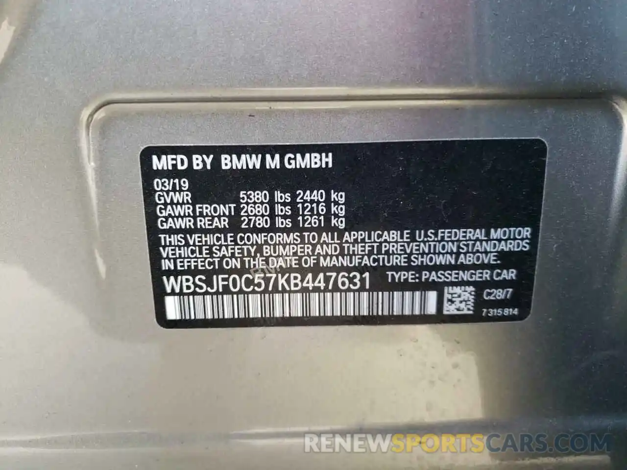 10 Photograph of a damaged car WBSJF0C57KB447631 BMW M5 2019