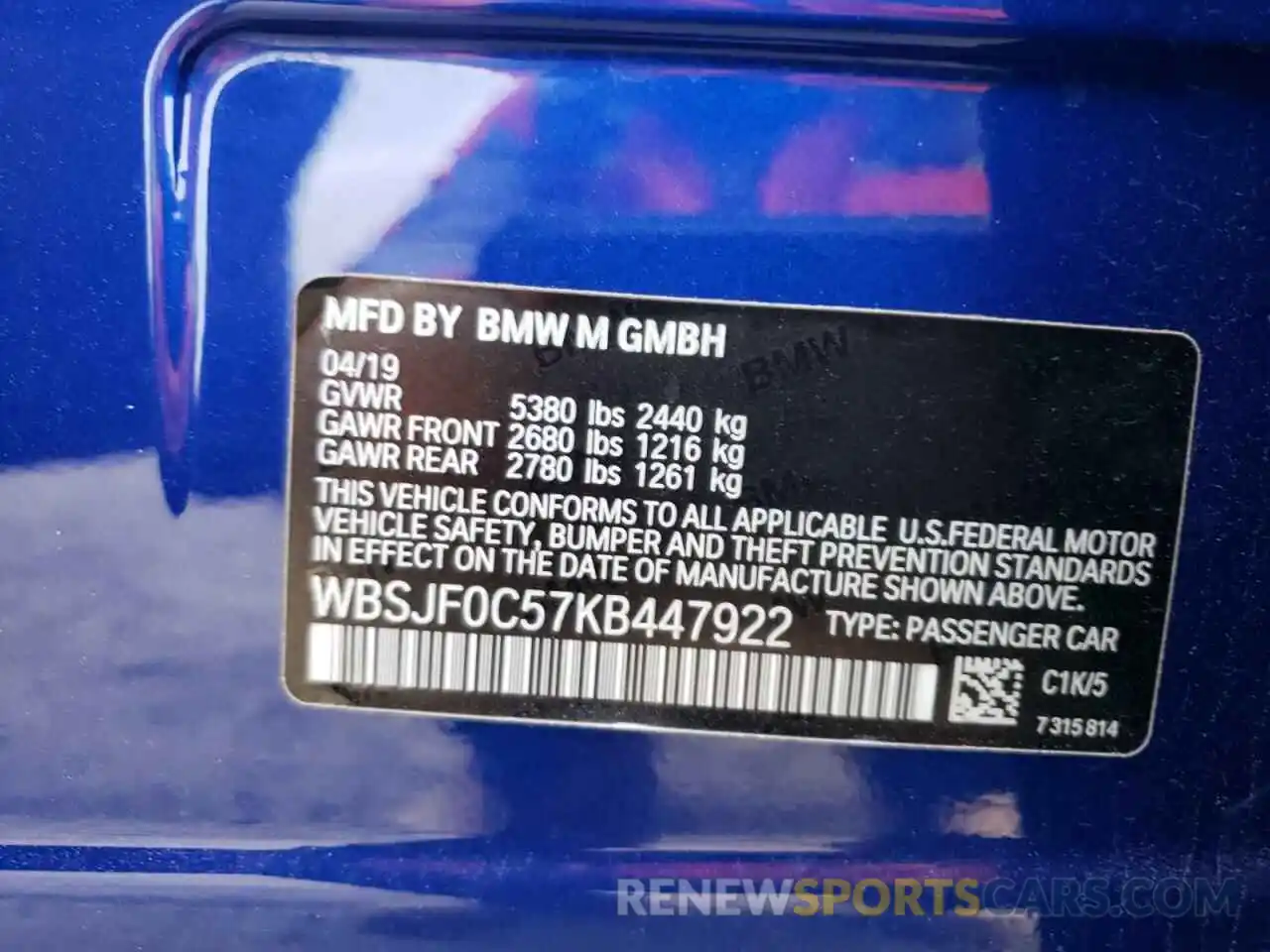 10 Photograph of a damaged car WBSJF0C57KB447922 BMW M5 2019