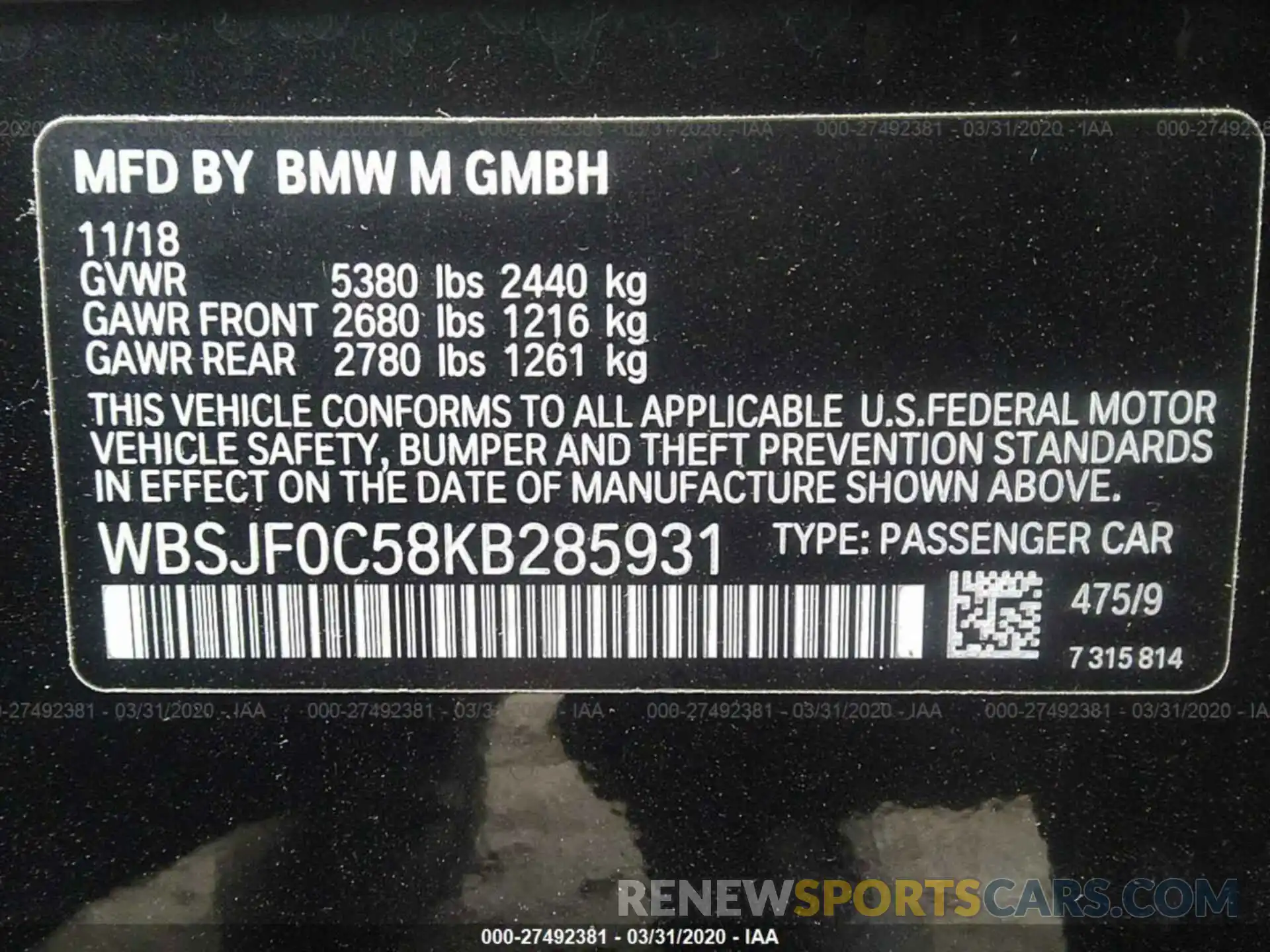 9 Photograph of a damaged car WBSJF0C58KB285931 BMW M5 2019