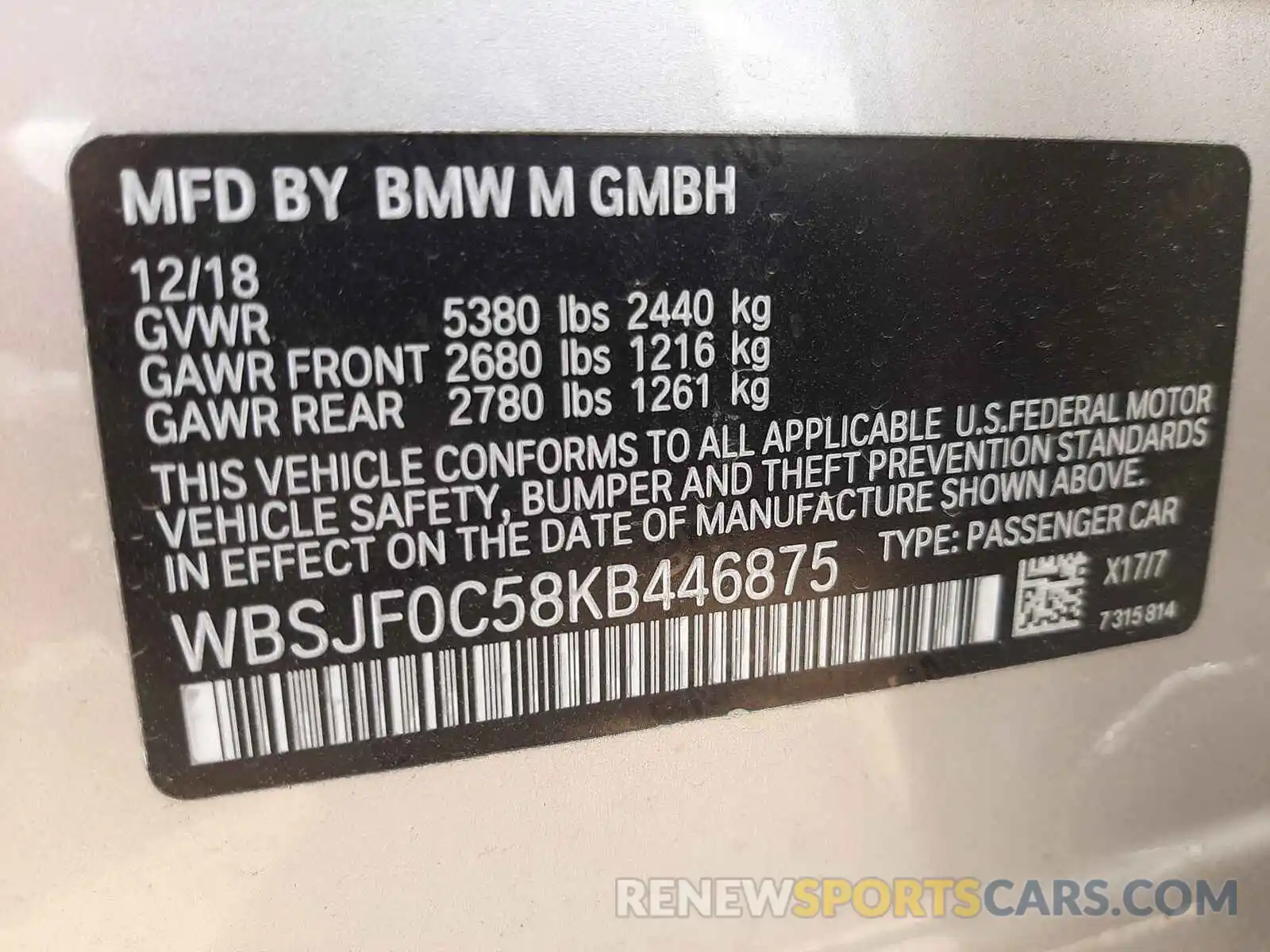 10 Photograph of a damaged car WBSJF0C58KB446875 BMW M5 2019