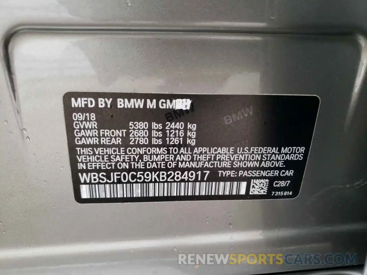 10 Photograph of a damaged car WBSJF0C59KB284917 BMW M5 2019