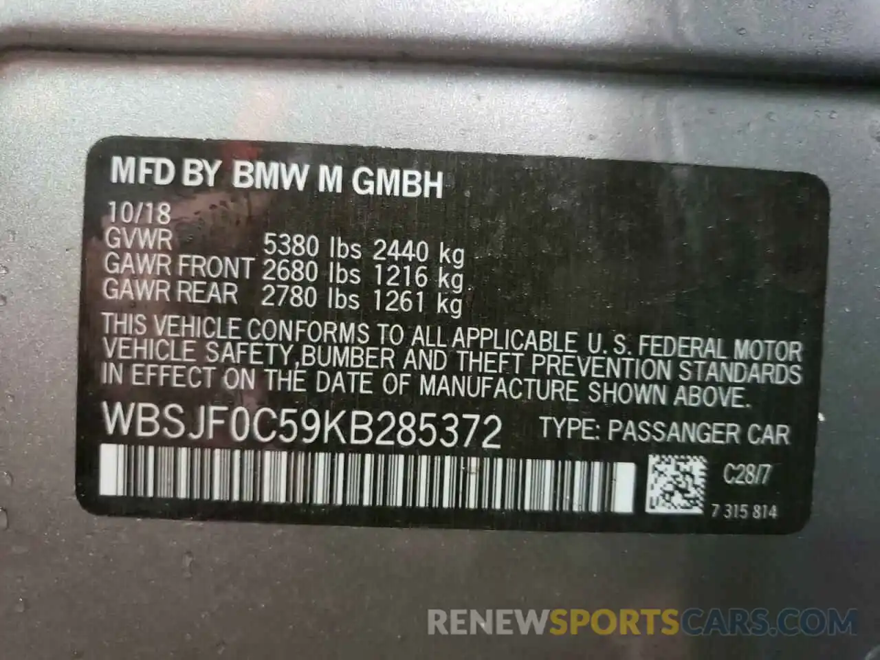 10 Фотография поврежденного автомобиля WBSJF0C59KB285372 BMW M5 2019