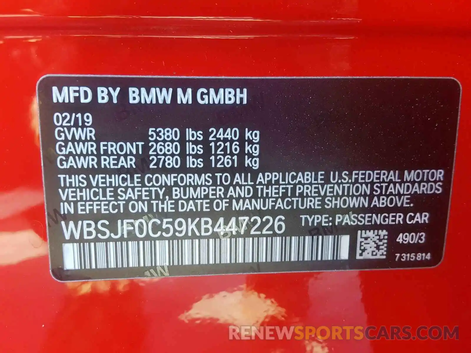 10 Photograph of a damaged car WBSJF0C59KB447226 BMW M5 2019