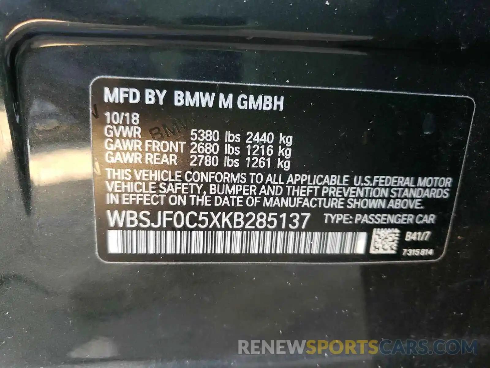 10 Фотография поврежденного автомобиля WBSJF0C5XKB285137 BMW M5 2019