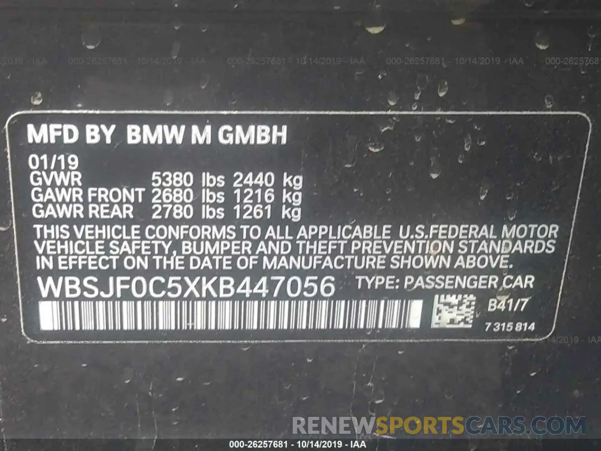 9 Photograph of a damaged car WBSJF0C5XKB447056 BMW M5 2019