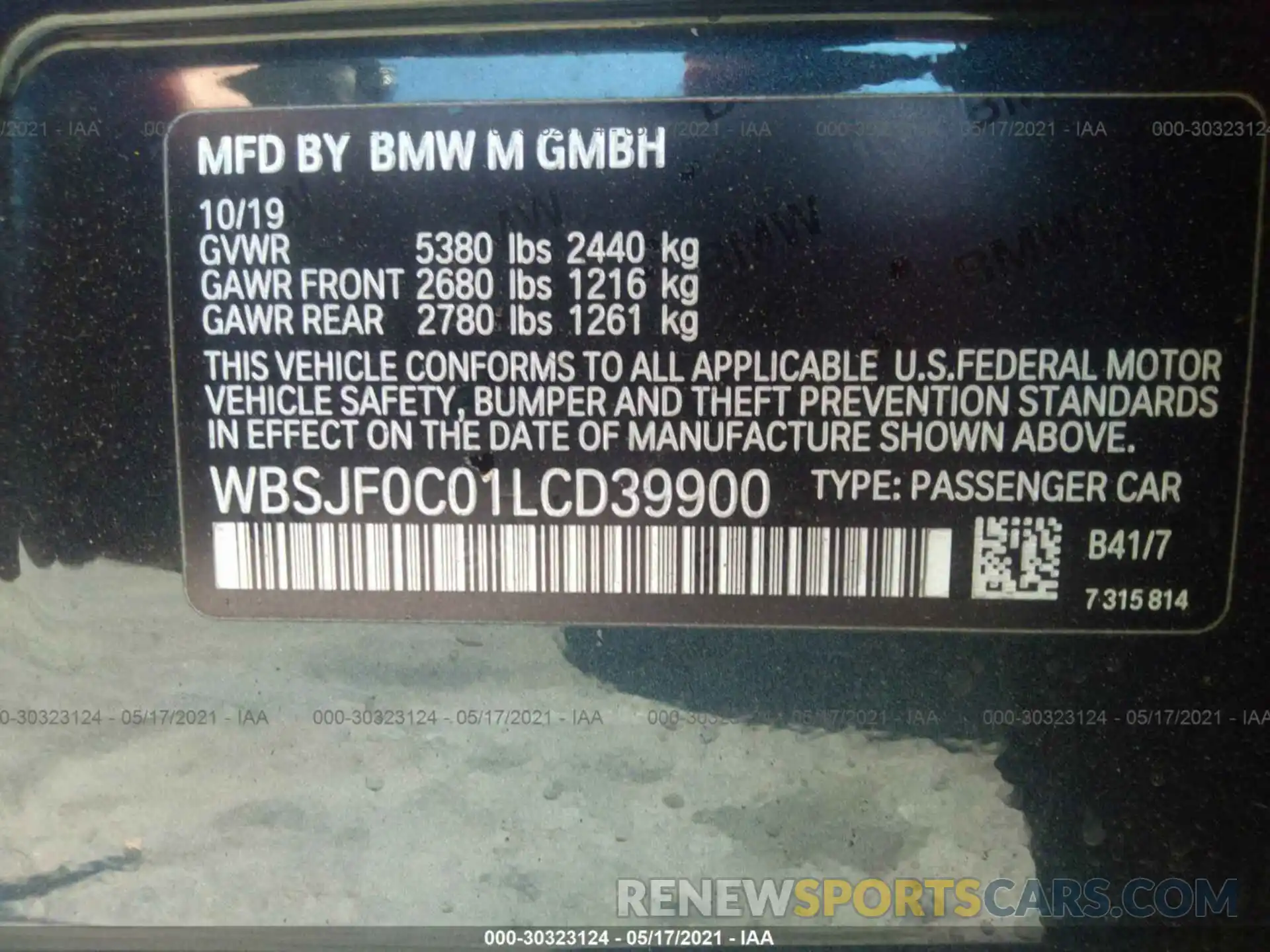 9 Photograph of a damaged car WBSJF0C01LCD39900 BMW M5 2020