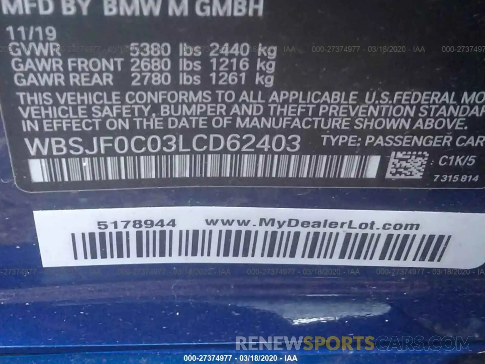 9 Фотография поврежденного автомобиля WBSJF0C03LCD62403 BMW M5 2020