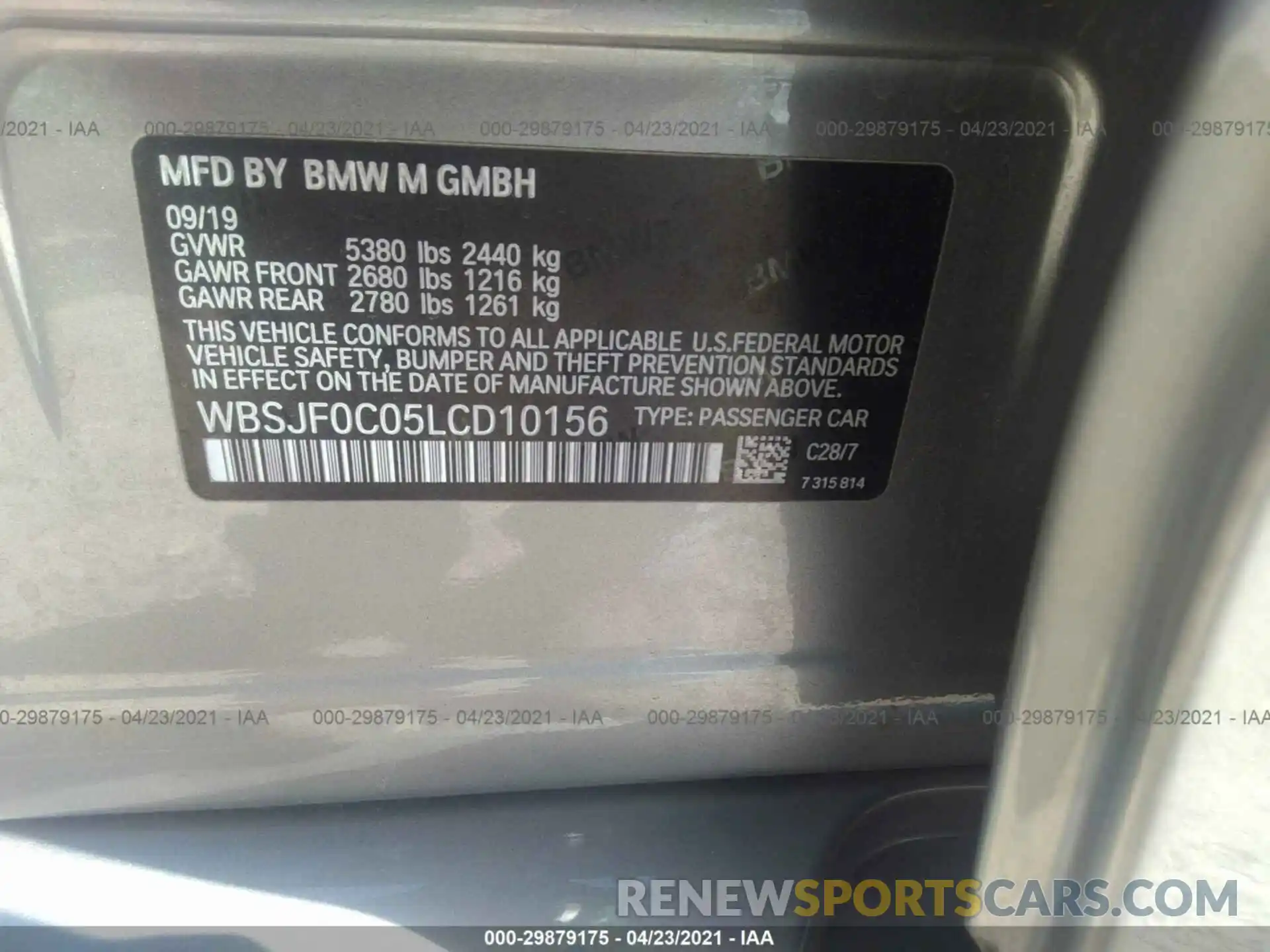 9 Фотография поврежденного автомобиля WBSJF0C05LCD10156 BMW M5 2020