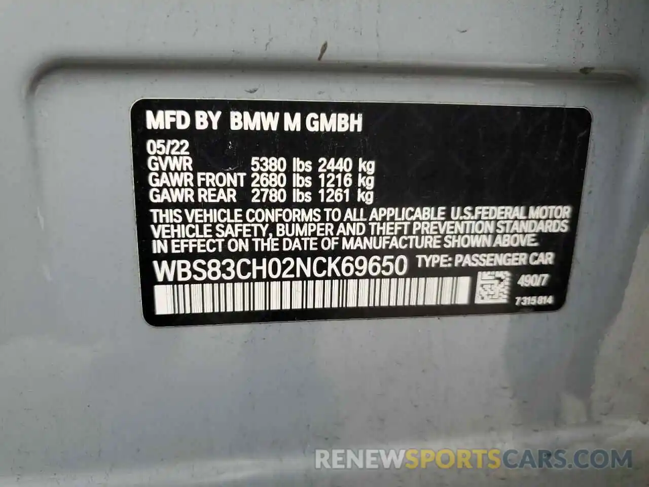 12 Photograph of a damaged car WBS83CH02NCK69650 BMW M5 2022
