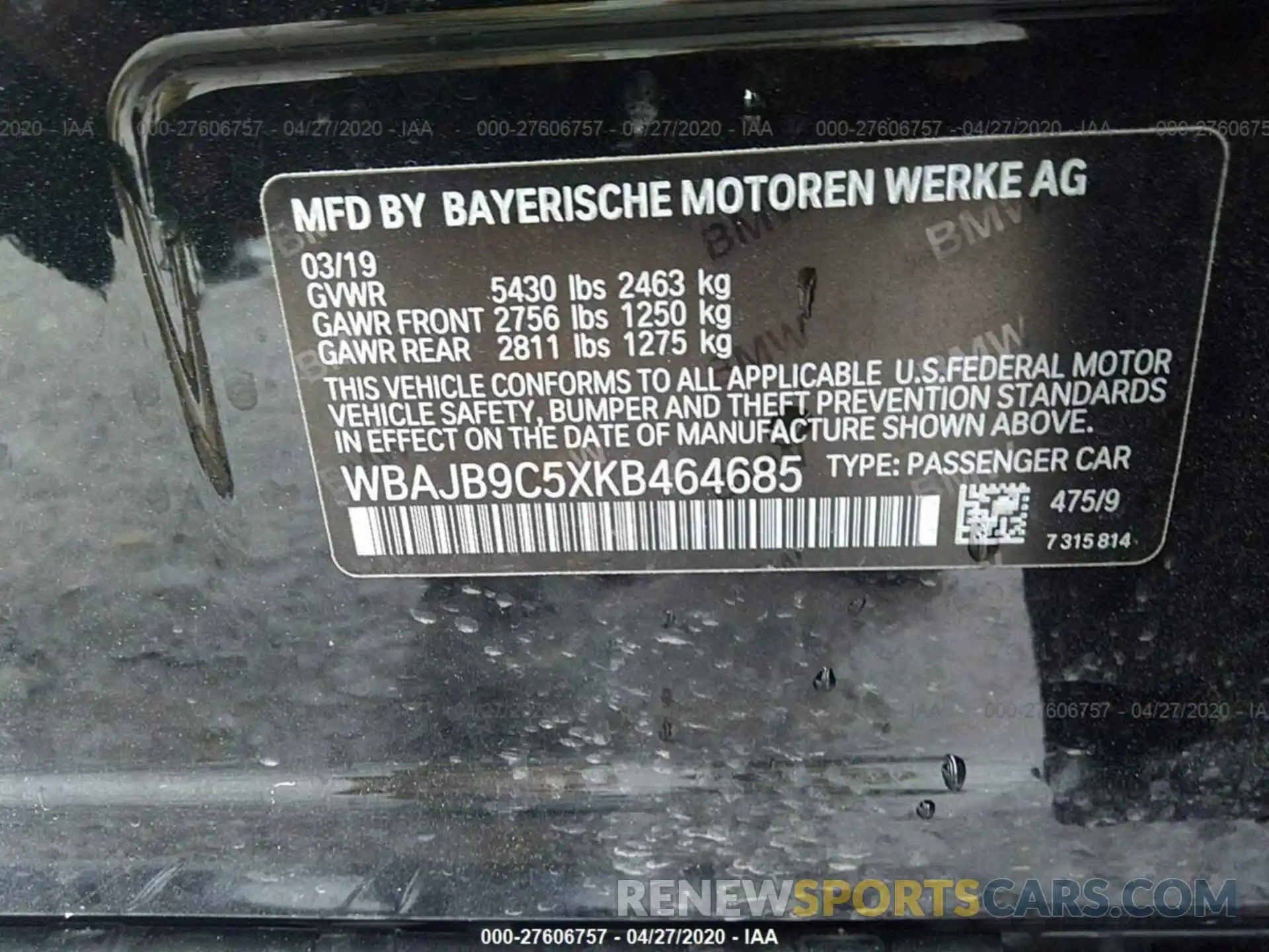 9 Photograph of a damaged car WBAJB9C5XKB464685 BMW M550XI 2019