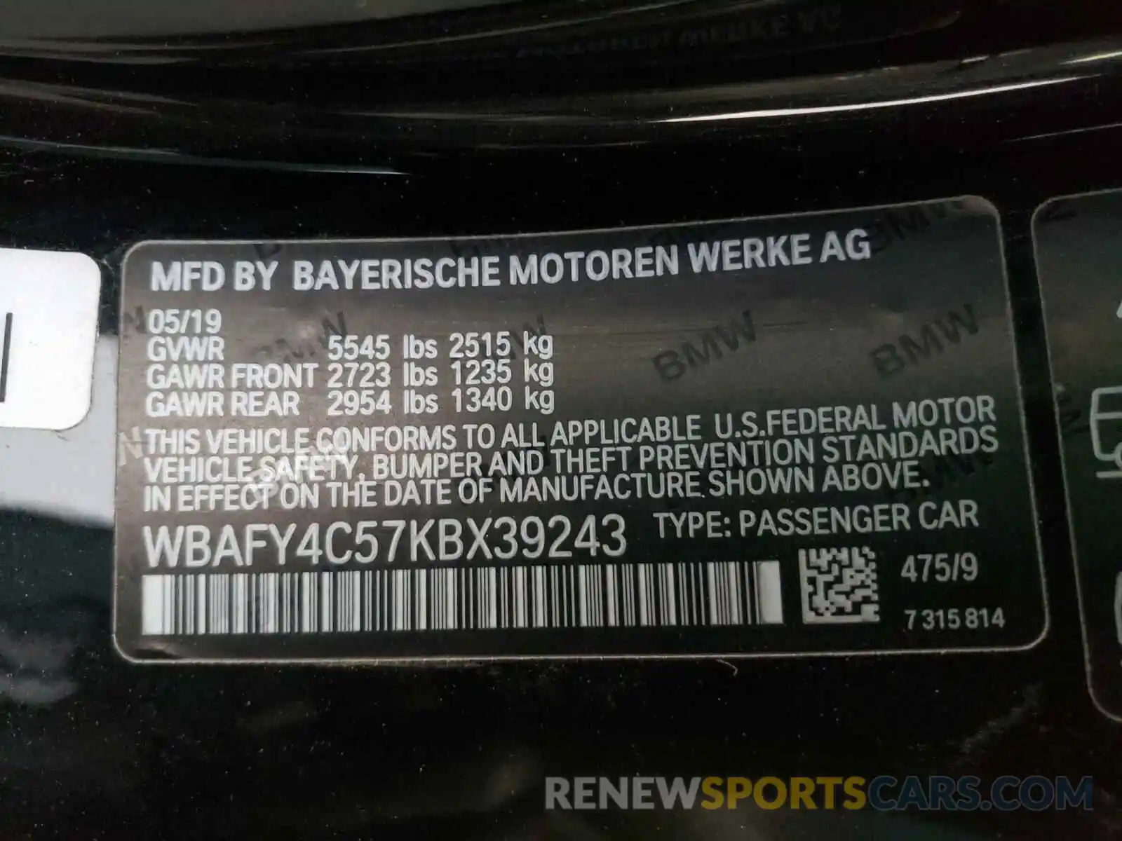 10 Photograph of a damaged car WBAFY4C57KBX39243 BMW M8 2019