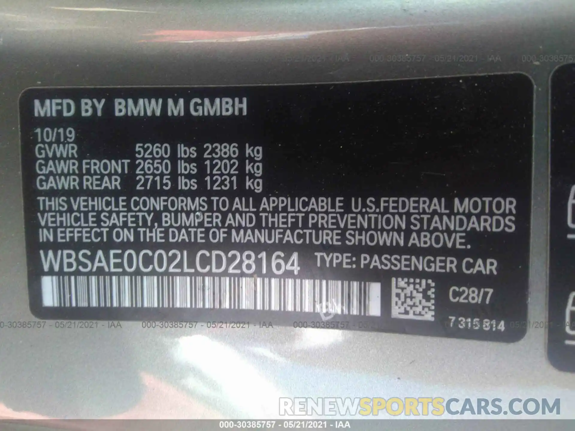 9 Фотография поврежденного автомобиля WBSAE0C02LCD28164 BMW M8 2020