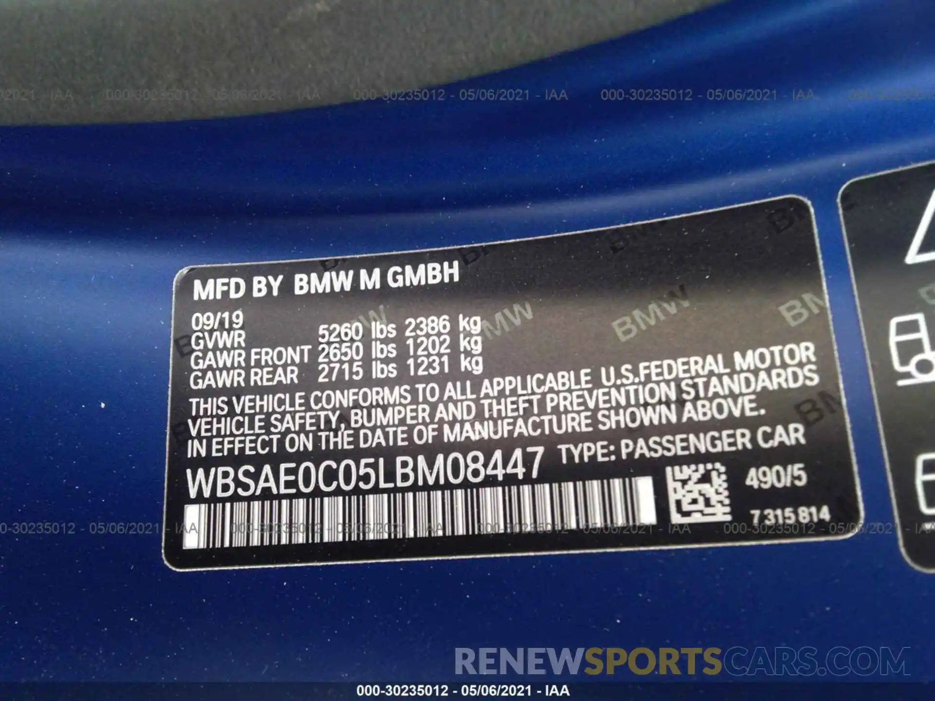 9 Photograph of a damaged car WBSAE0C05LBM08447 BMW M8 2020