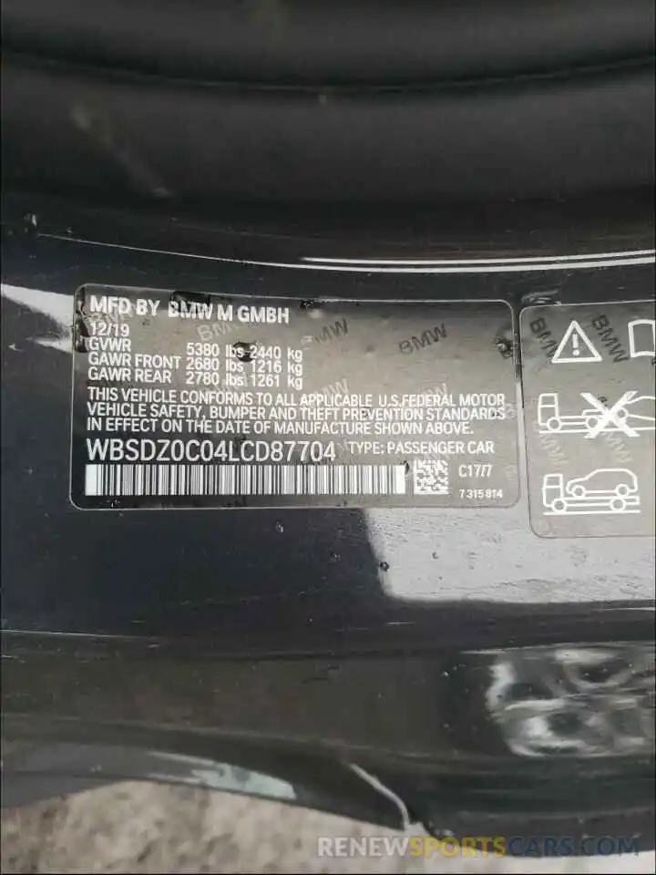 10 Фотография поврежденного автомобиля WBSDZ0C04LCD87704 BMW M8 2020