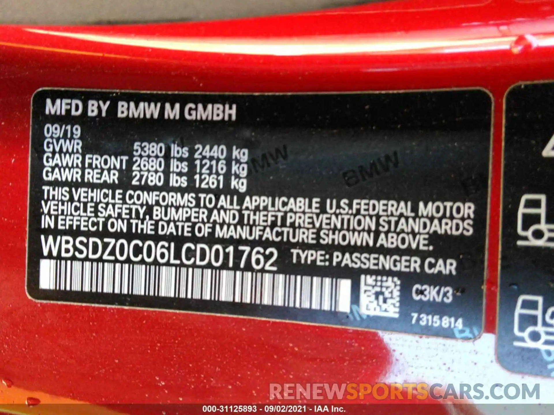 9 Фотография поврежденного автомобиля WBSDZ0C06LCD01762 BMW M8 2020