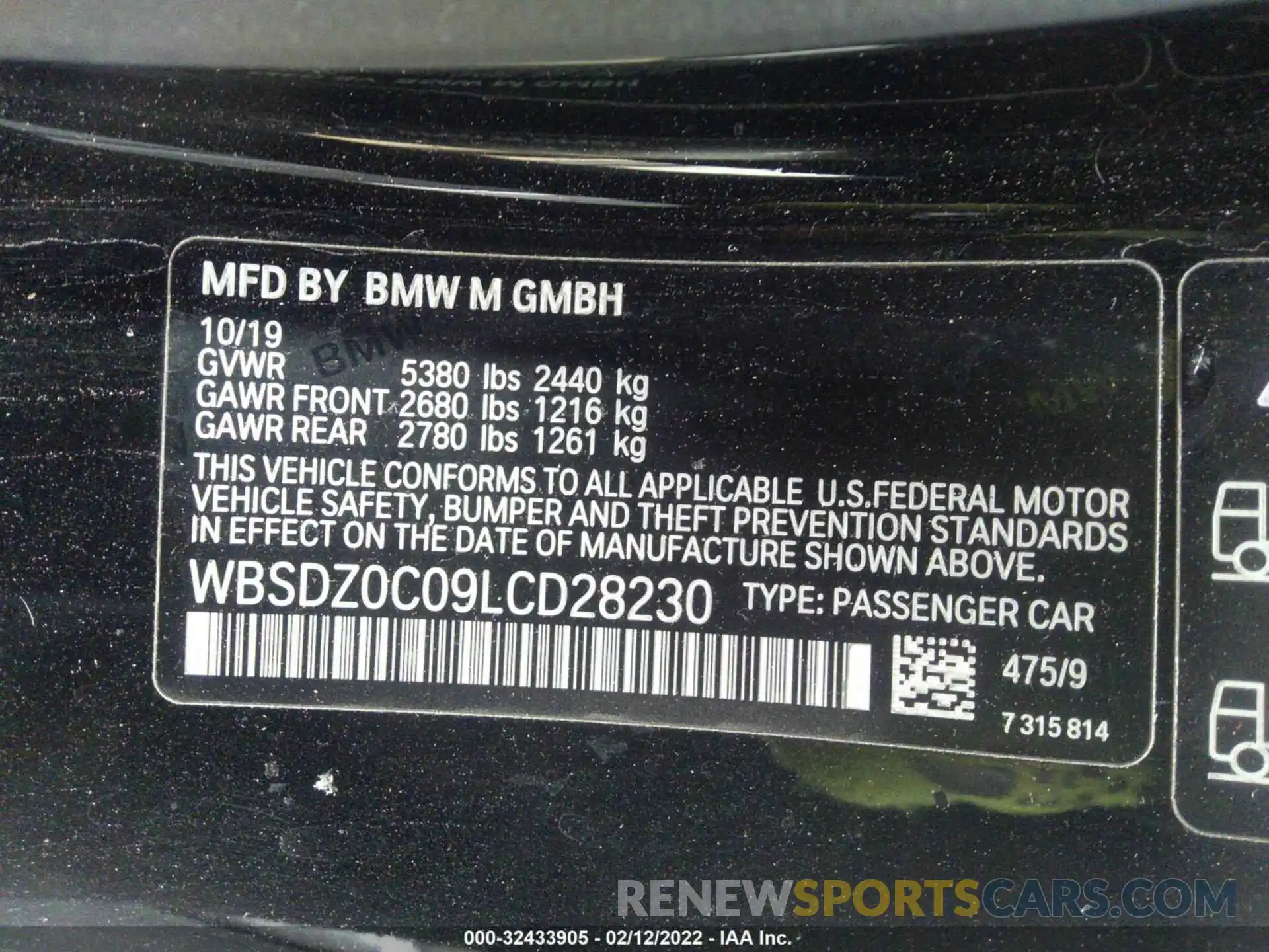 9 Фотография поврежденного автомобиля WBSDZ0C09LCD28230 BMW M8 2020