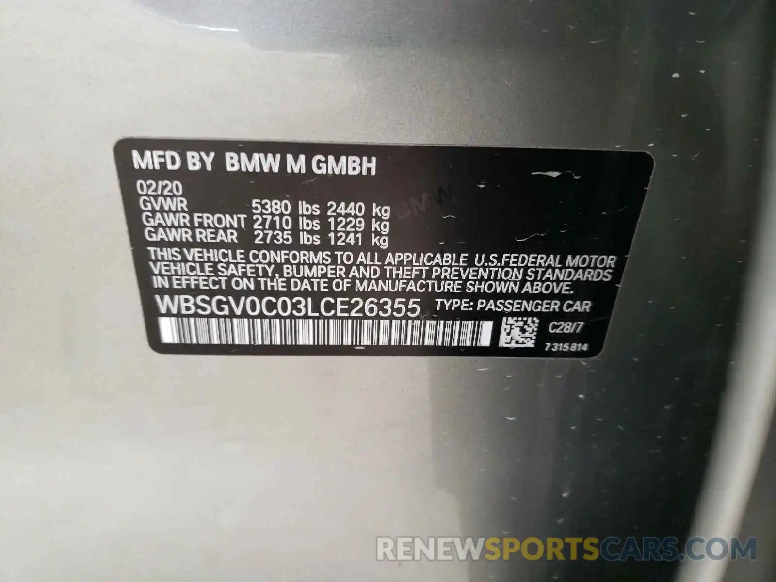 10 Photograph of a damaged car WBSGV0C03LCE26355 BMW M8 2020