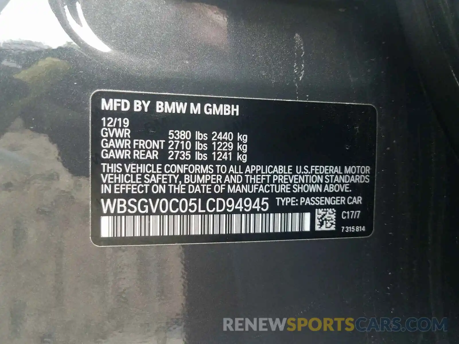 10 Photograph of a damaged car WBSGV0C05LCD94945 BMW M8 2020