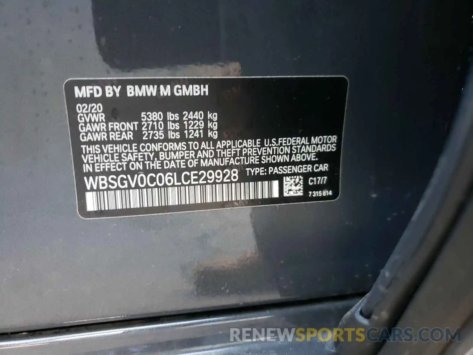 10 Photograph of a damaged car WBSGV0C06LCE29928 BMW M8 2020