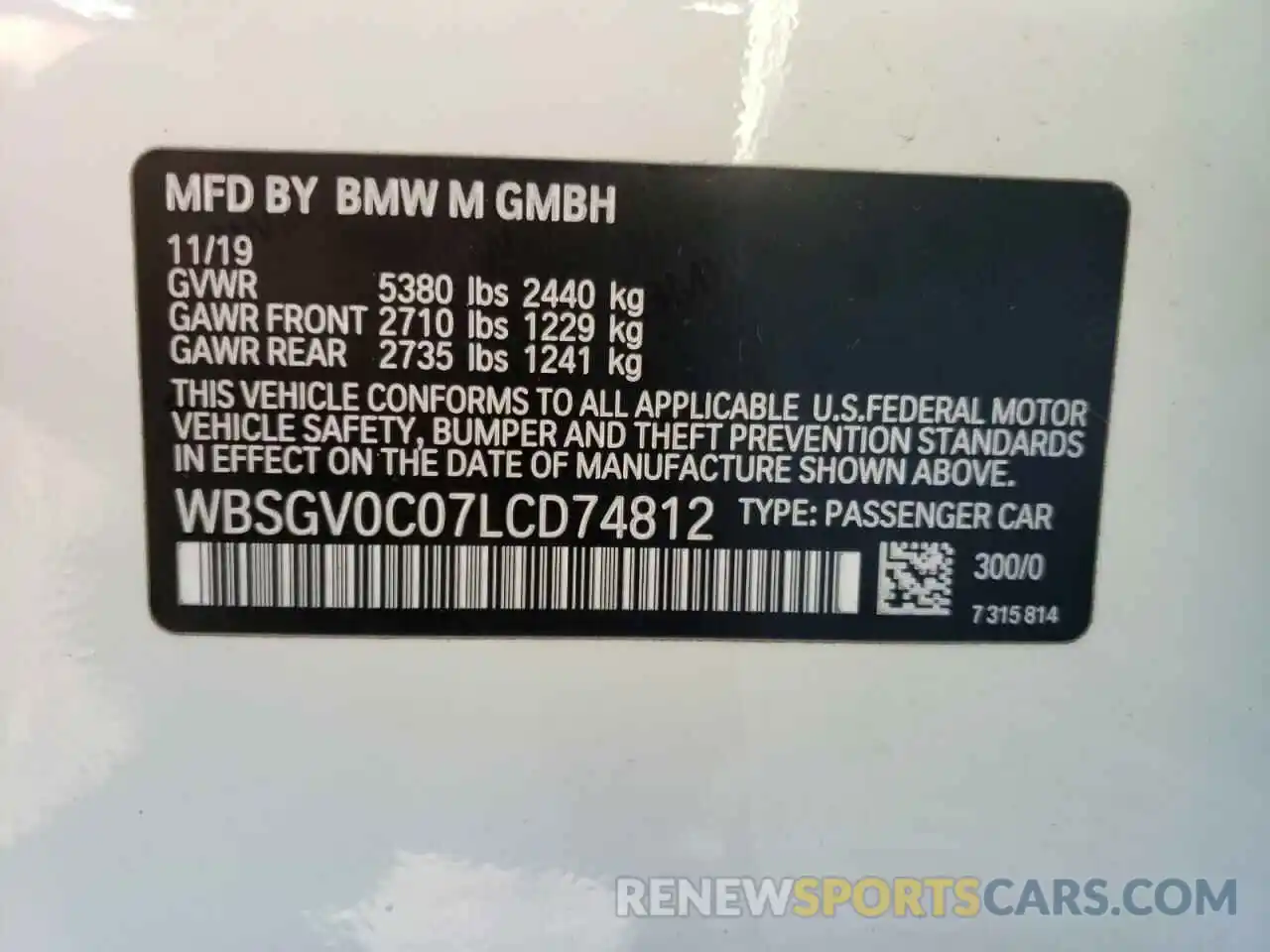 10 Photograph of a damaged car WBSGV0C07LCD74812 BMW M8 2020